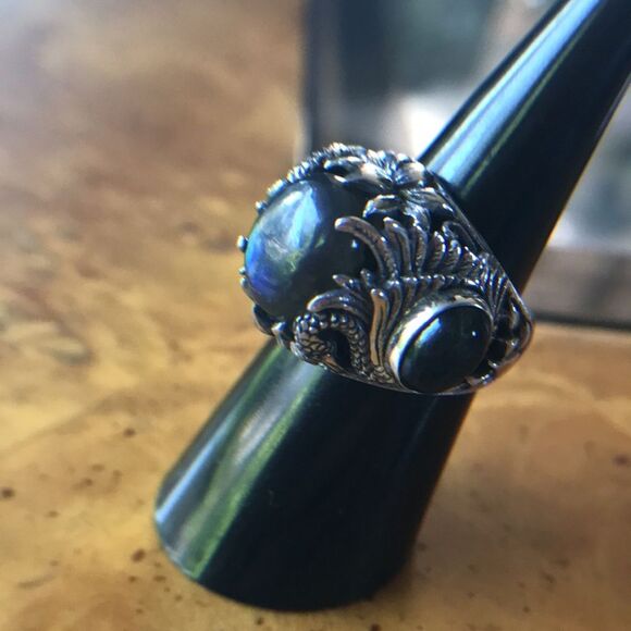 Artistic Natural Labradorite Sterling Silver Cocktail Ring Size 6 - Picture 8 of 8